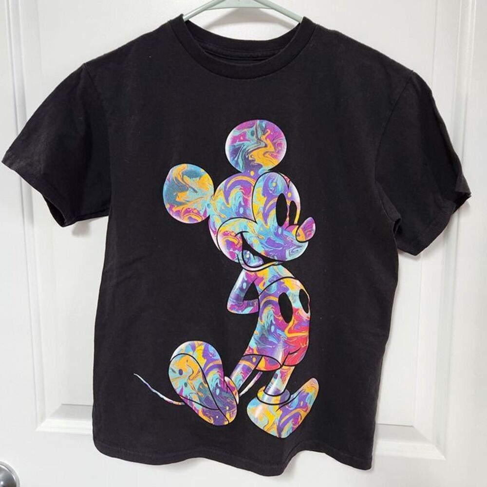 Disney Mickey Mouse Shirt Adult Med Black Tie Dye Colorful Graphic Tee T-Shirt